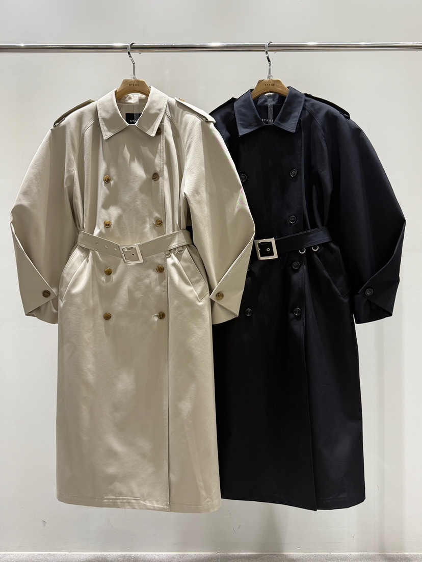 STAGE韓國直郵女裝新款26春夏真品人氣休閑長款風衣含腰帶STAGE長款風衣