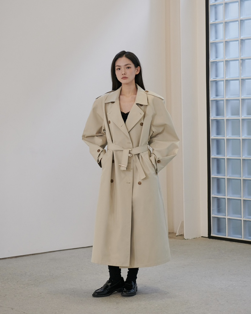 STAGE韓國直郵女裝新款26春夏真品人氣休閑長款風衣含腰帶STAGE長款風衣