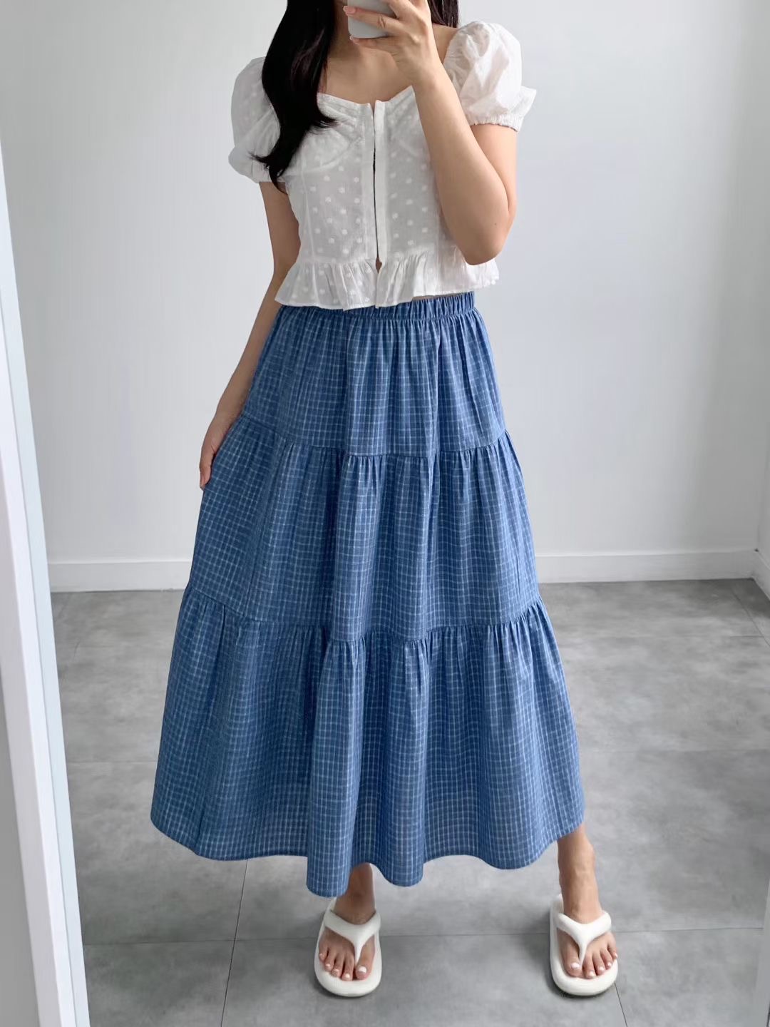 BRAND MARKET-브랜드마켓-T東大門代購女士新款休閑長裙格子BRAND MARKET-2件起長裙圖色1