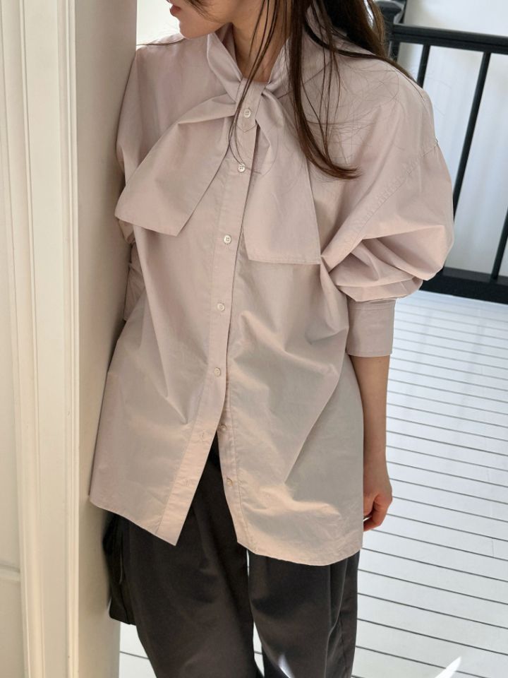 MARE東大門實拍女裝新款休閑人氣時尚真品襯衫蕾絲衫系帶MARE襯衫/蕾絲衫