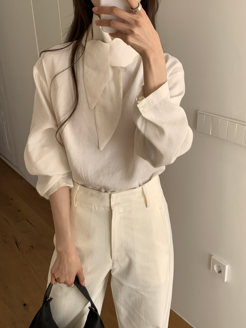 NOTICE東大門實拍女士新品職業人氣熱賣26春夏襯衫蕾絲衫系帶NOTICE襯衫/蕾絲衫