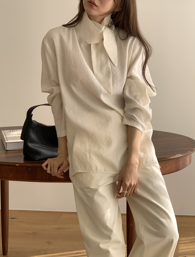 NOTICE東大門實拍女士新品職業人氣熱賣26春夏襯衫蕾絲衫系帶NOTICE襯衫/蕾絲衫