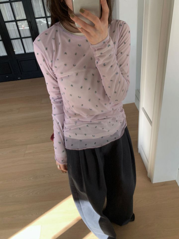 MARE東大門實拍女裝新款26春夏休閑職業長袖T恤不含內搭花朵MARE長袖T恤圖色4