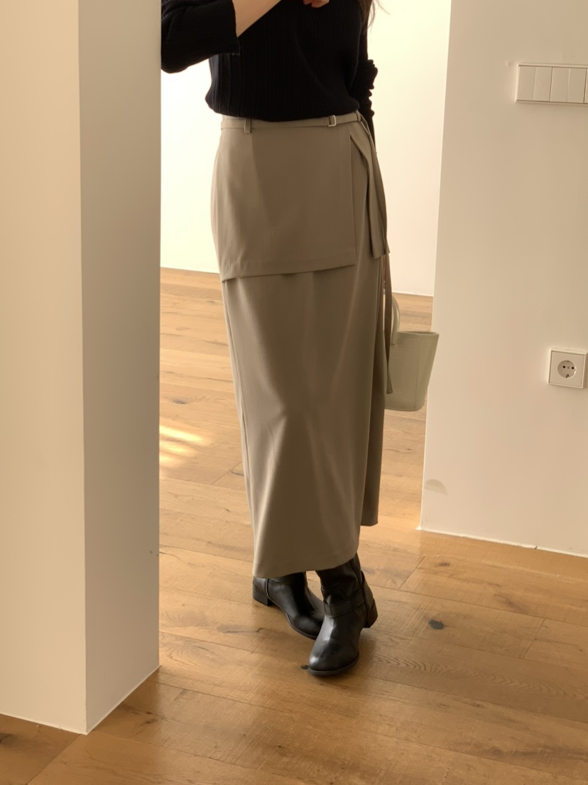 NOTICE東大門直郵女士新款真品26春夏職業長裙含腰帶雙層NOTICE長裙