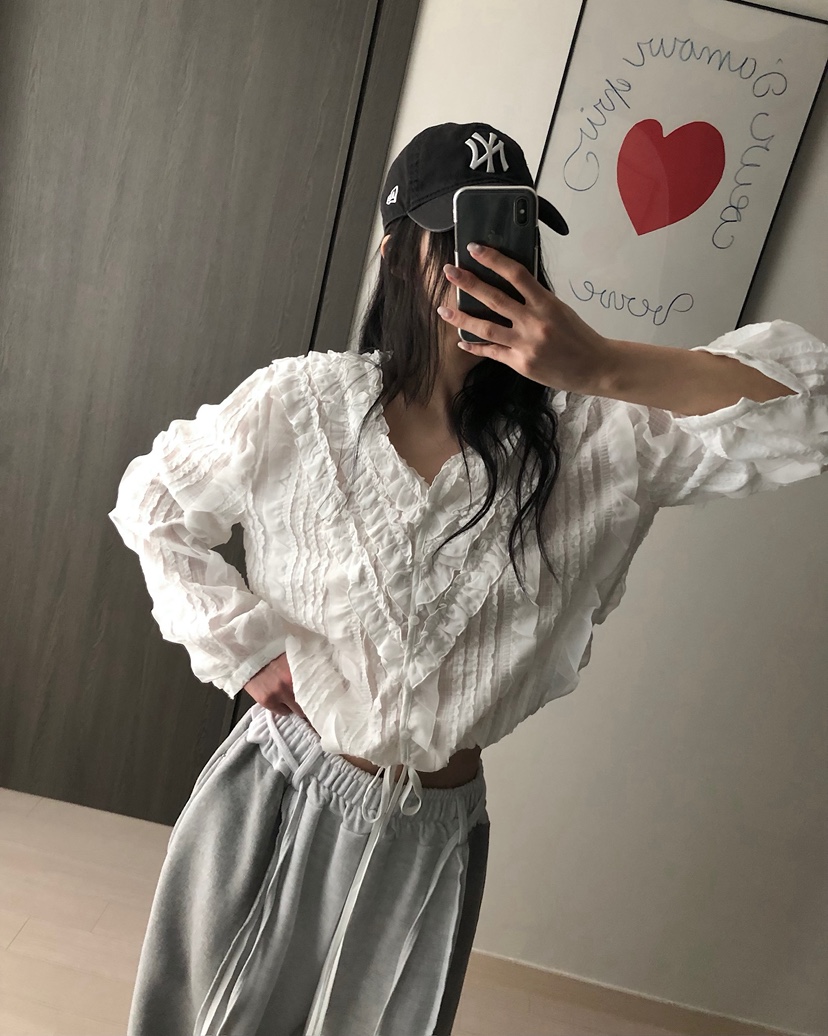 LOVE PULL東大門代購女裝新款職業推薦熱賣襯衫蕾絲衫褶皺LOVE PULL襯衫/蕾絲衫