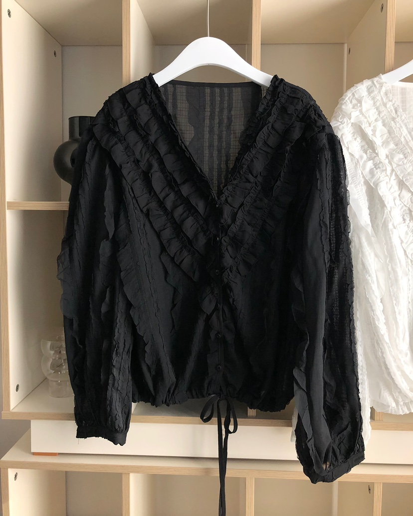 LOVE PULL東大門代購女裝新款職業推薦熱賣襯衫蕾絲衫褶皺LOVE PULL襯衫/蕾絲衫圖色1