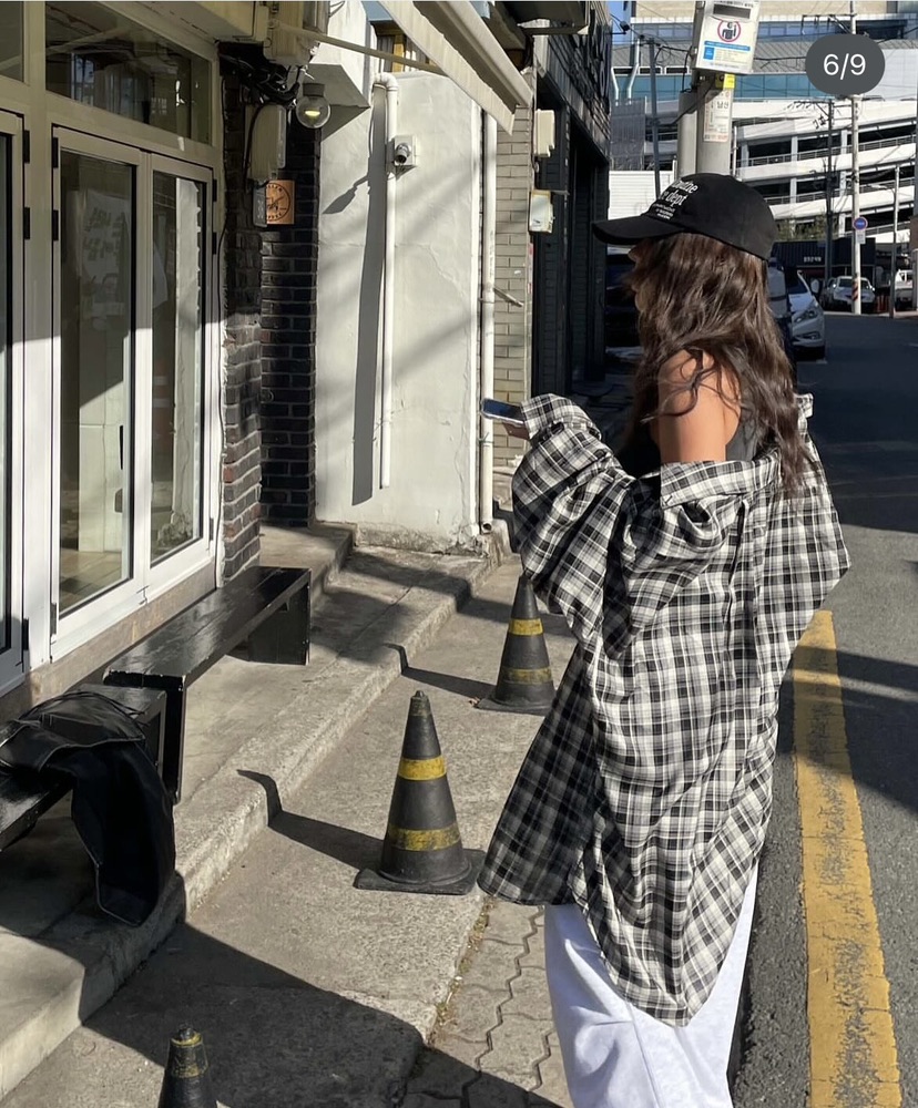 LOVE PULL東大門實拍女士新品熱賣休閑襯衫蕾絲衫格子寬松LOVE PULL襯衫/蕾絲衫