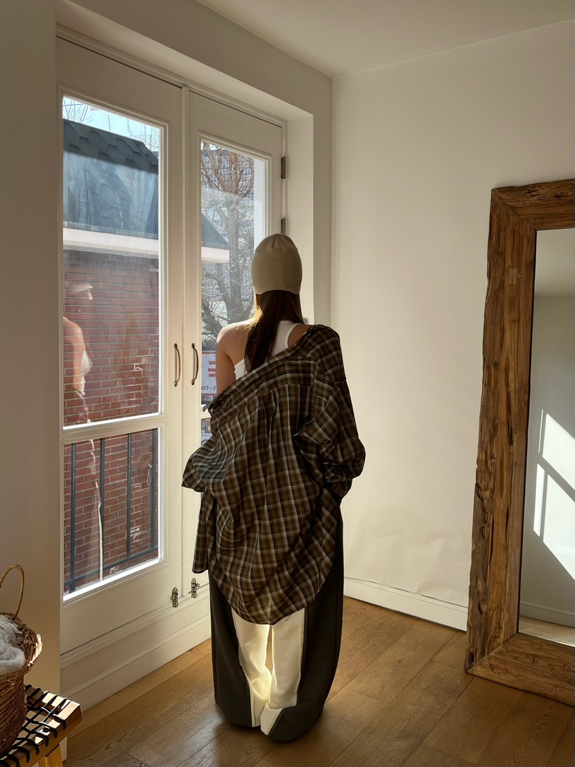 LOVE PULL東大門實拍女士新品熱賣休閑襯衫蕾絲衫格子寬松LOVE PULL襯衫/蕾絲衫