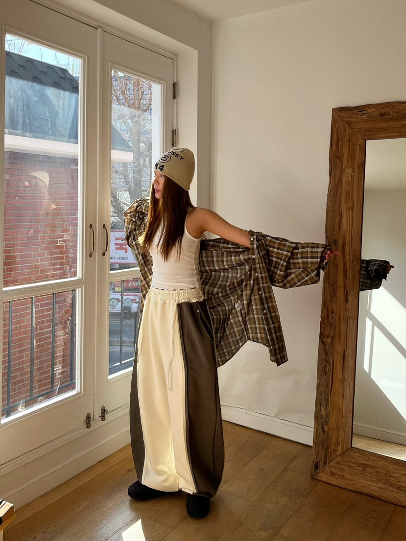 LOVE PULL東大門實拍女士新品熱賣休閑襯衫蕾絲衫格子寬松LOVE PULL襯衫/蕾絲衫