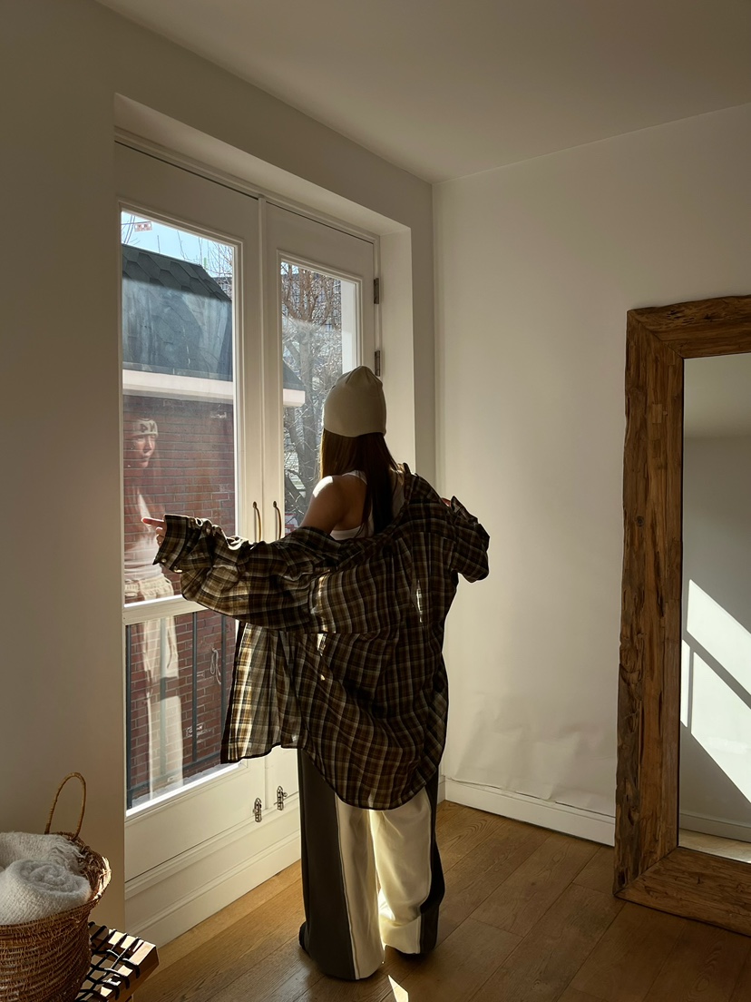 LOVE PULL東大門實拍女士新品熱賣休閑襯衫蕾絲衫格子寬松LOVE PULL襯衫/蕾絲衫