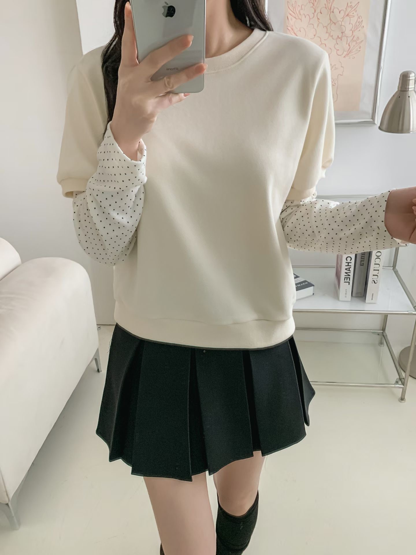 KKANNJUU韓國直郵女士新品休閑26春夏推薦熱賣長袖T恤假兩件KKAMJUU長袖T恤圖色2