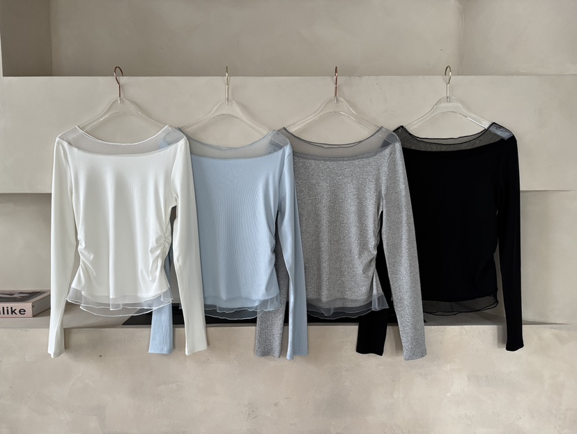 SYMBOL韓國直郵女裝新款真品熱賣職業26春夏長袖T恤網眼褶皺SYMBOL長袖T恤