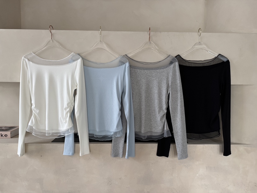 SYMBOL韓國直郵女裝新款真品熱賣職業26春夏長袖T恤網眼褶皺SYMBOL長袖T恤