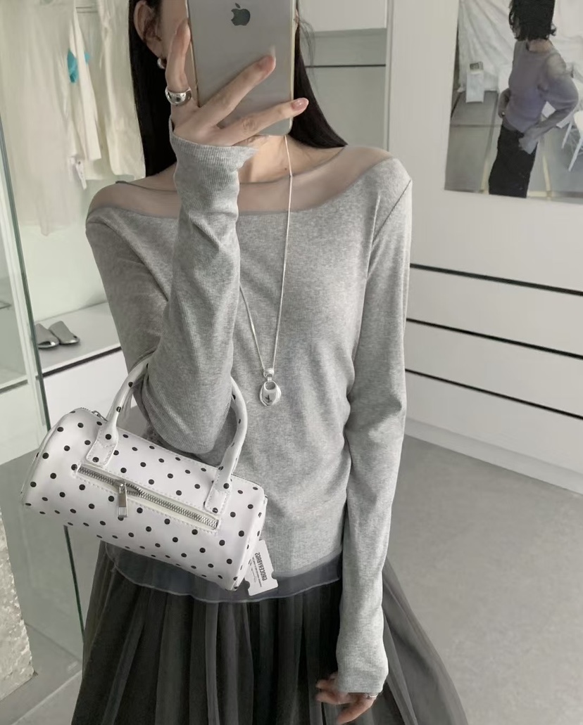 SYMBOL韓國直郵女裝新款真品熱賣職業26春夏長袖T恤網眼褶皺SYMBOL長袖T恤