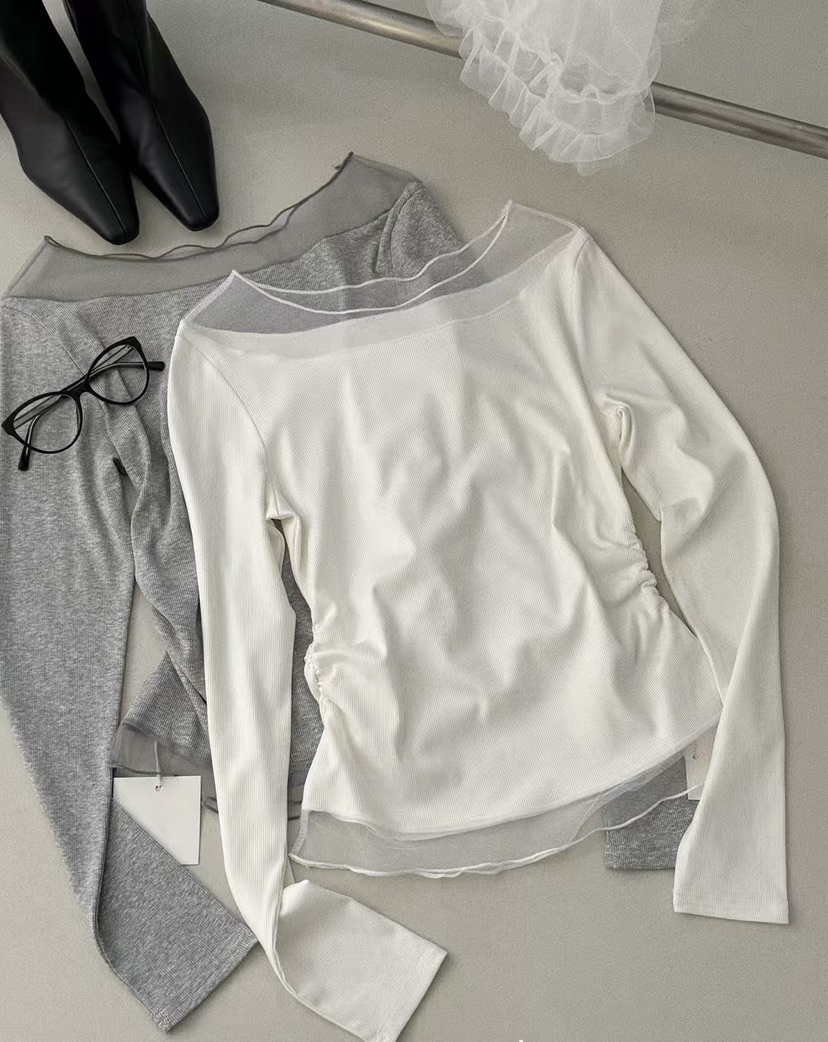 SYMBOL韓國直郵女裝新款真品熱賣職業26春夏長袖T恤網眼褶皺SYMBOL長袖T恤