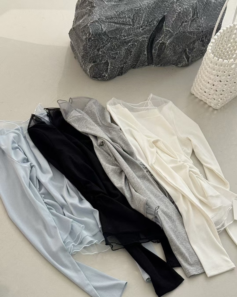 SYMBOL韓國直郵女裝新款真品熱賣職業26春夏長袖T恤網眼褶皺SYMBOL長袖T恤