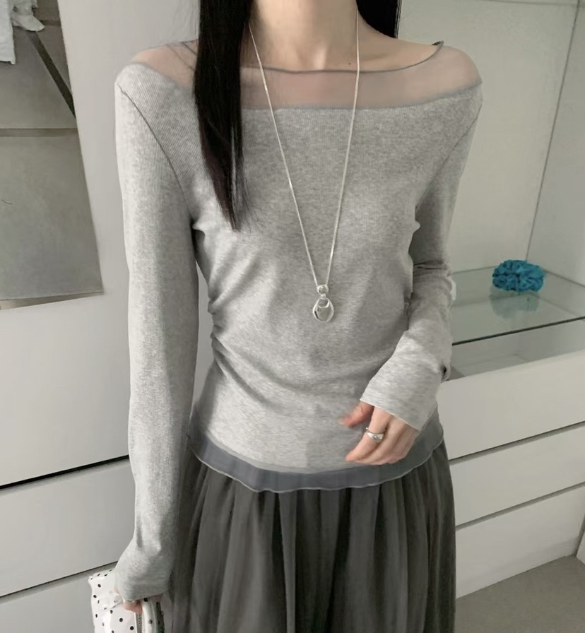 SYMBOL韓國直郵女裝新款真品熱賣職業26春夏長袖T恤網眼褶皺SYMBOL長袖T恤圖色1