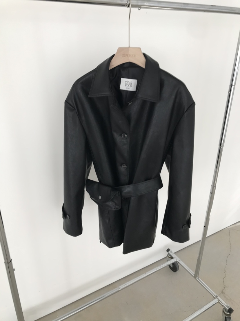 CEDARWOOD東大門代購女裝新品真品熱賣人氣夾克含腰帶皮革CEDAR WOOD夾克圖色1