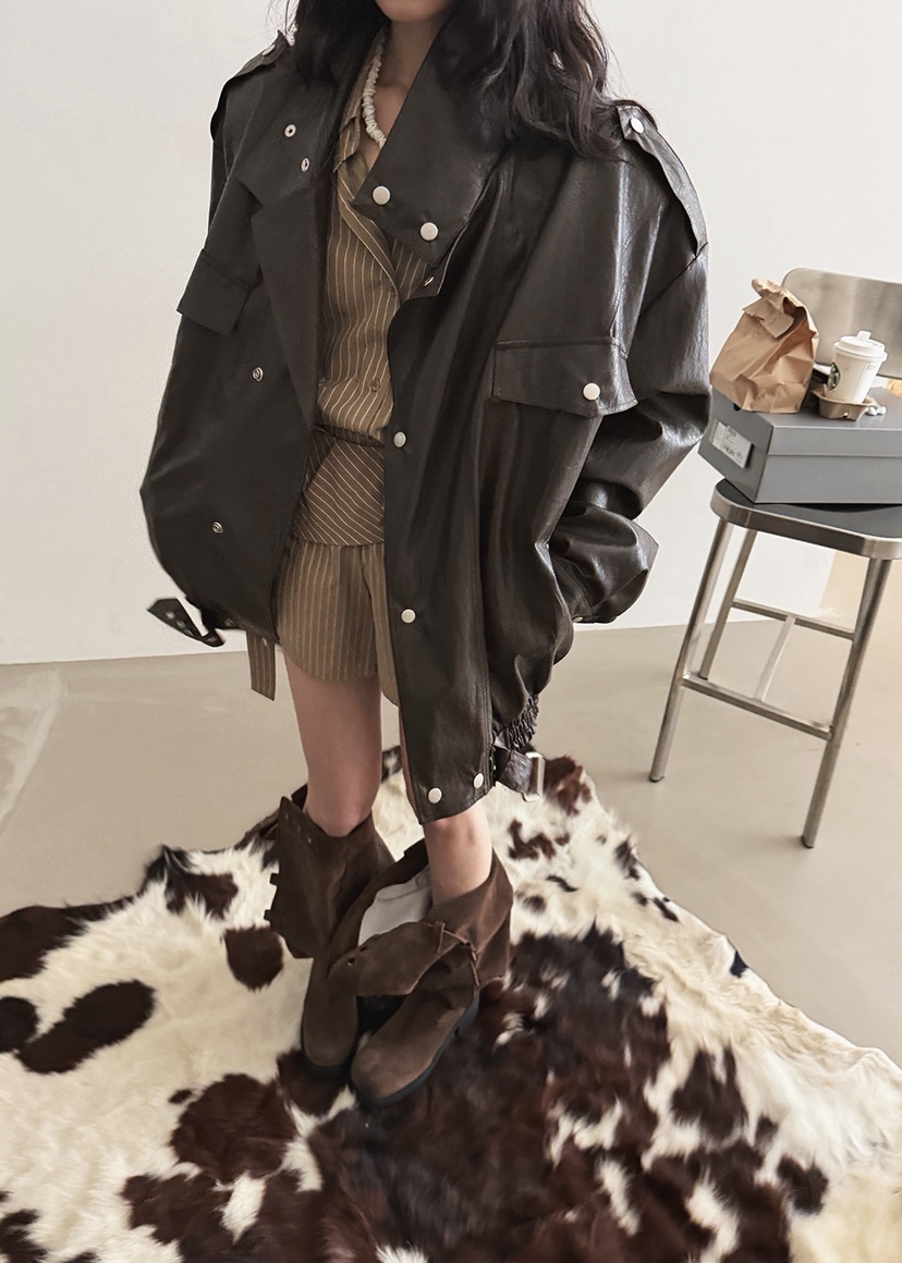 AMOOD東大門代購女士新品休閑人氣真品推薦熱賣26春夏夾克皮革AMOOD夾克