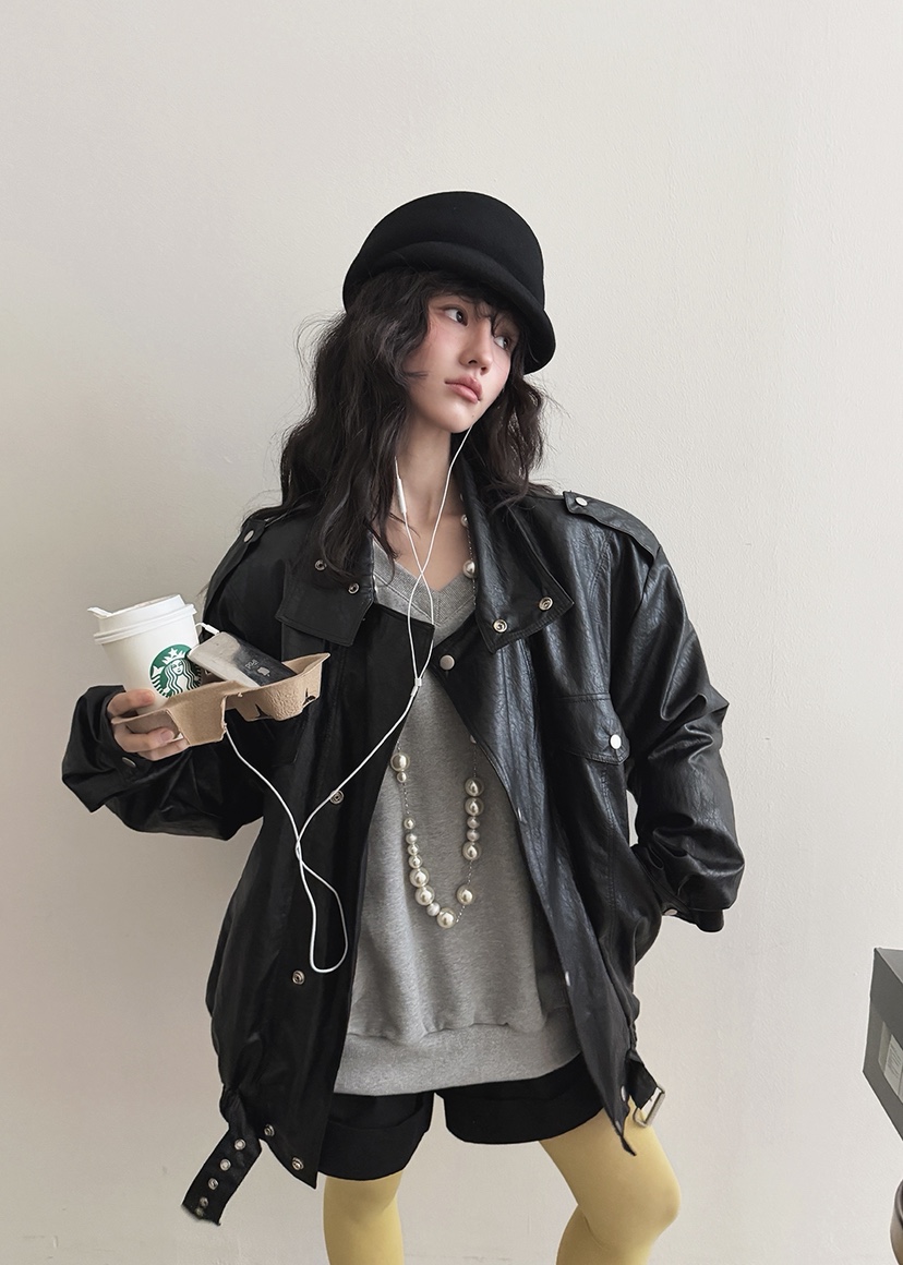 AMOOD東大門代購女士新品休閑人氣真品推薦熱賣26春夏夾克皮革AMOOD夾克