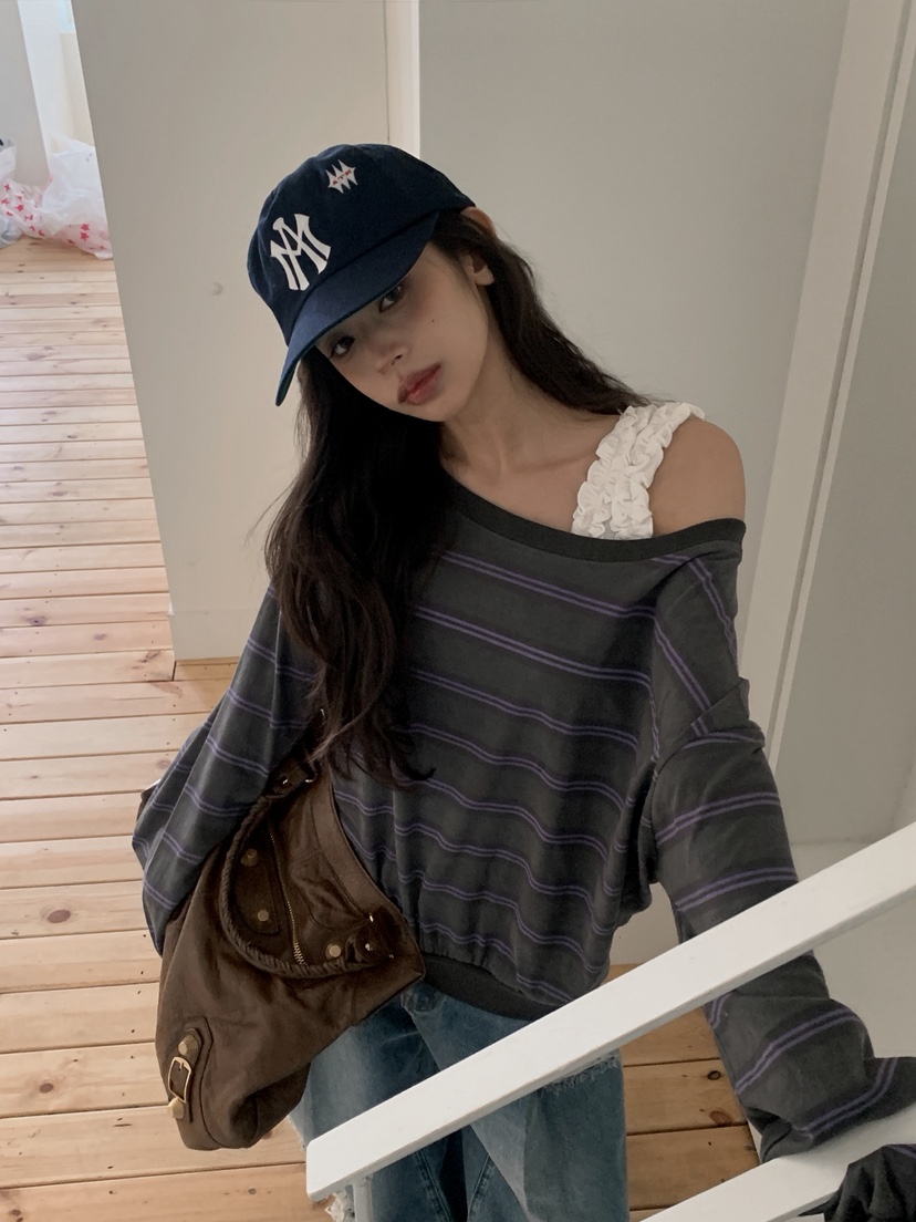 OURWAVE/OUR ROOM東大門實拍女裝新品職業熱賣長袖T恤露肩Our Wave/Our Room長袖T恤