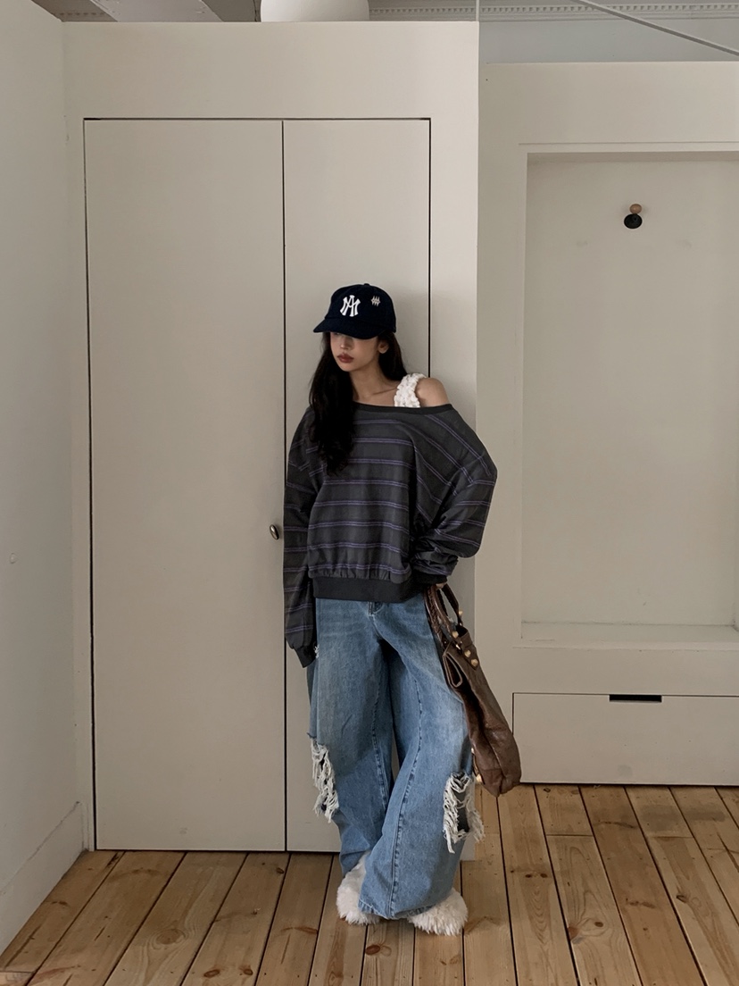 OURWAVE/OUR ROOM東大門實拍女裝新品職業熱賣長袖T恤露肩Our Wave/Our Room長袖T恤