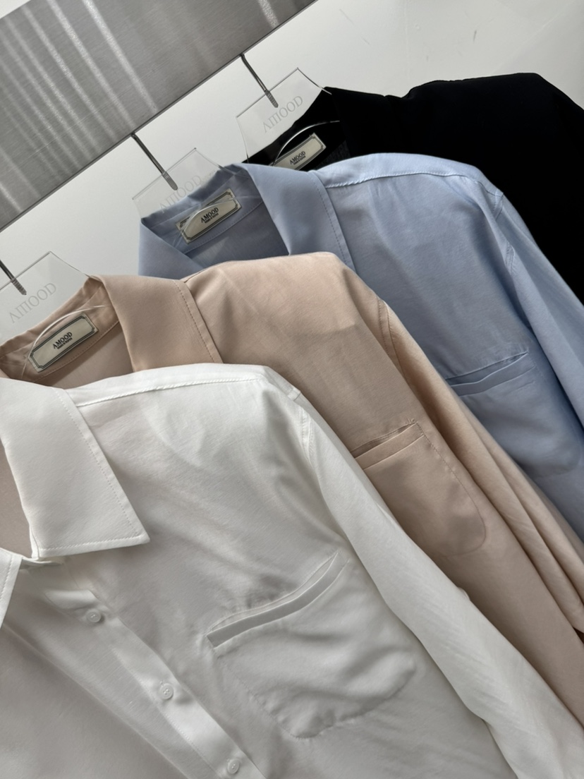 AMOOD東大門直郵女裝新款職業26春夏時尚襯衫蕾絲衫口袋天絲AMOOD襯衫/蕾絲衫