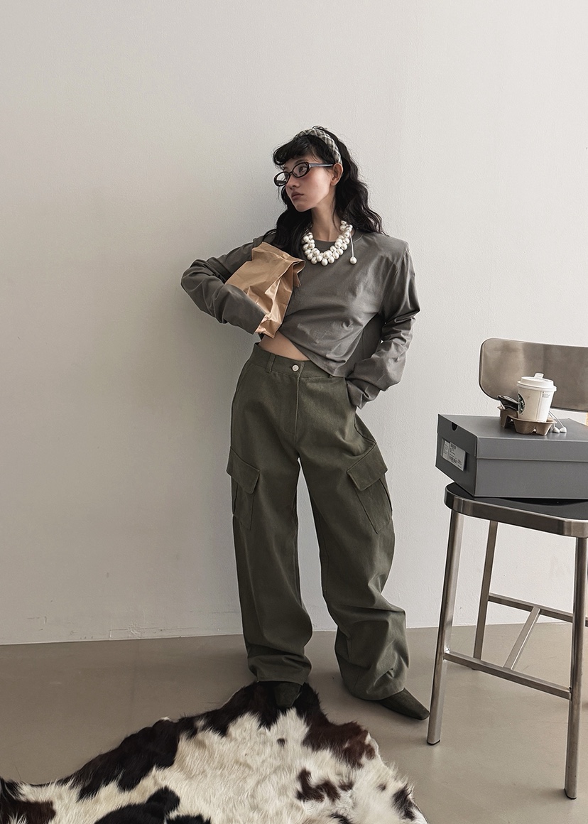 AMOOD韓國直郵女裝新品職業休閑時尚熱賣26春夏休閑褲口袋AMOOD休閑褲