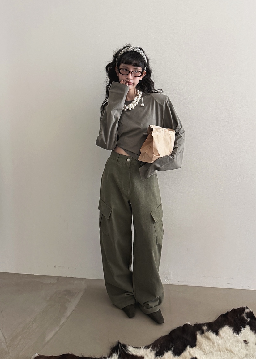 AMOOD韓國直郵女裝新品職業休閑時尚熱賣26春夏休閑褲口袋AMOOD休閑褲