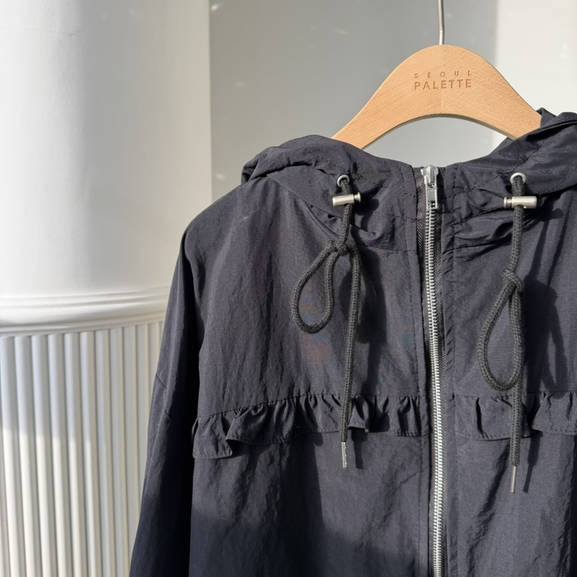 PALETTE-Q東大門直郵女裝新品推薦真品職業長款風衣荷葉邊PALETTE-Q長款風衣