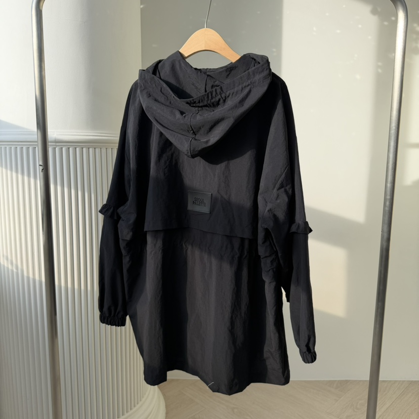 PALETTE-Q東大門直郵女裝新品推薦真品職業長款風衣荷葉邊PALETTE-Q長款風衣