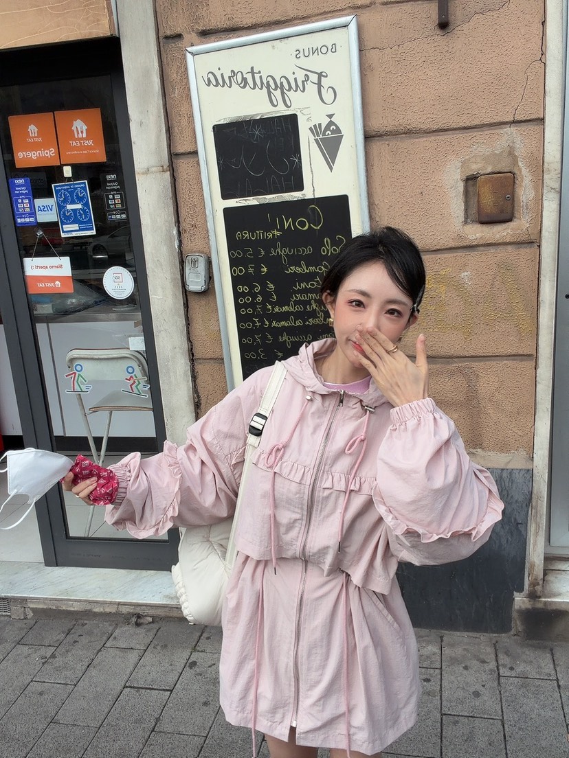 PALETTE-Q東大門直郵女裝新品推薦真品職業長款風衣荷葉邊PALETTE-Q長款風衣