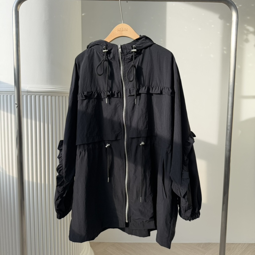 PALETTE-Q東大門直郵女裝新品推薦真品職業長款風衣荷葉邊PALETTE-Q長款風衣圖色2