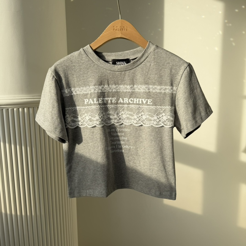 PALETTE-Q東大門實拍女士新品推薦熱賣職業26春夏T恤蕾絲PALETTE-QT恤圖色2