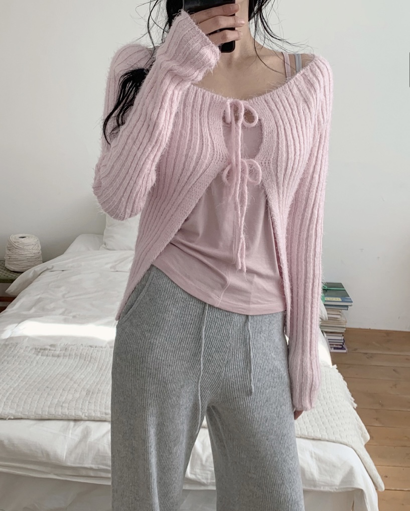 BLACK NOTE韓國直郵女裝新款26春夏熱賣人氣針織衫露肩開衫BLACK NOTE針織衫圖色1