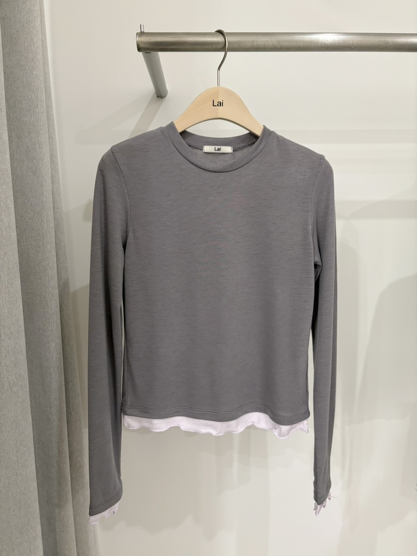 LAI東大門直郵女士新款熱賣真品26春夏時尚長袖T恤荷葉邊Lai長袖T恤圖色1