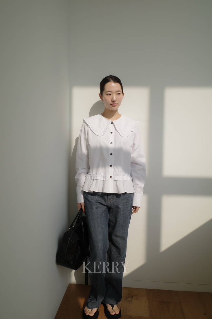 KERRY東大門代購女裝新款熱賣26春夏真品襯衫蕾絲衫荷葉邊KERRY襯衫/蕾絲衫