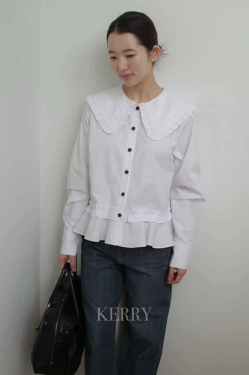 KERRY東大門代購女裝新款熱賣26春夏真品襯衫蕾絲衫荷葉邊KERRY襯衫/蕾絲衫