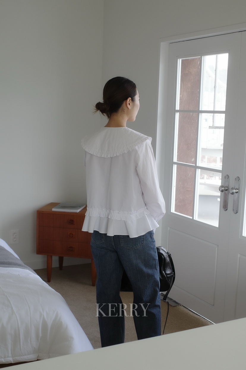 KERRY東大門代購女裝新款熱賣26春夏真品襯衫蕾絲衫荷葉邊KERRY襯衫/蕾絲衫