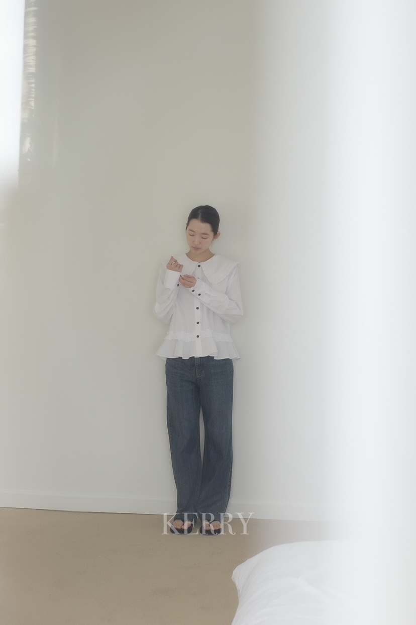 KERRY東大門代購女裝新款熱賣26春夏真品襯衫蕾絲衫荷葉邊KERRY襯衫/蕾絲衫