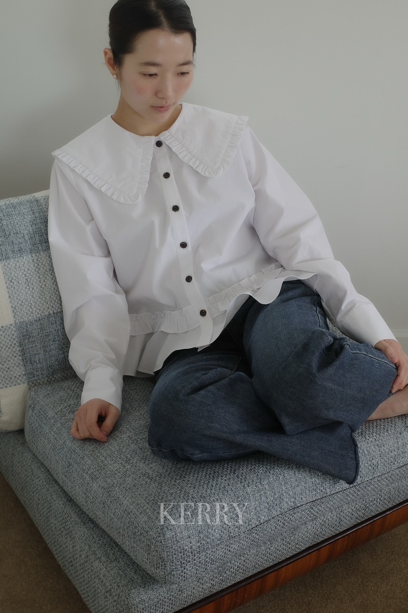 KERRY東大門代購女裝新款熱賣26春夏真品襯衫蕾絲衫荷葉邊KERRY襯衫/蕾絲衫