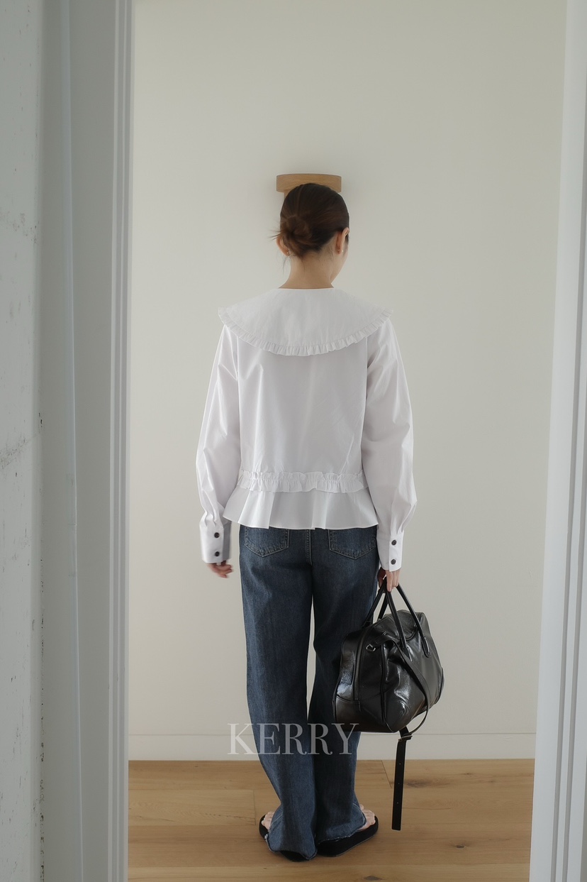 KERRY東大門代購女裝新款熱賣26春夏真品襯衫蕾絲衫荷葉邊KERRY襯衫/蕾絲衫