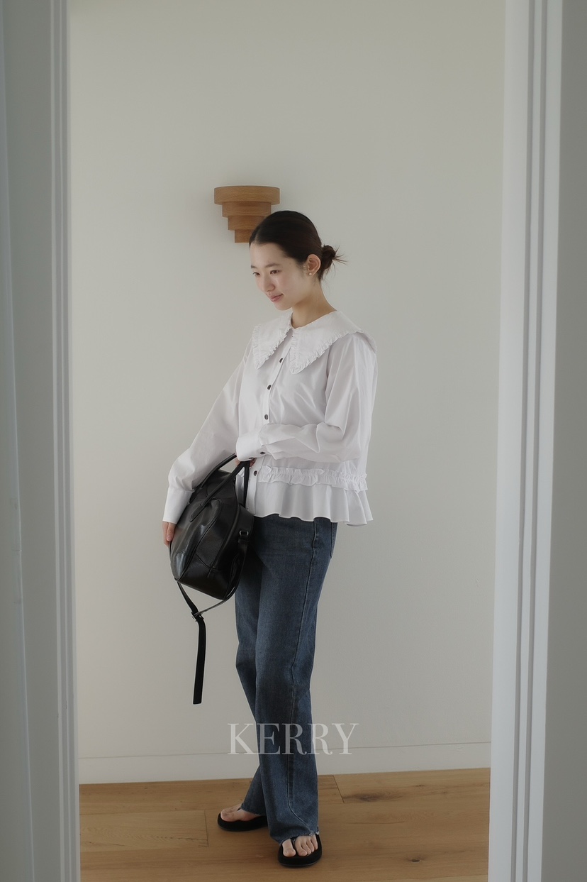 KERRY東大門代購女裝新款熱賣26春夏真品襯衫蕾絲衫荷葉邊KERRY襯衫/蕾絲衫