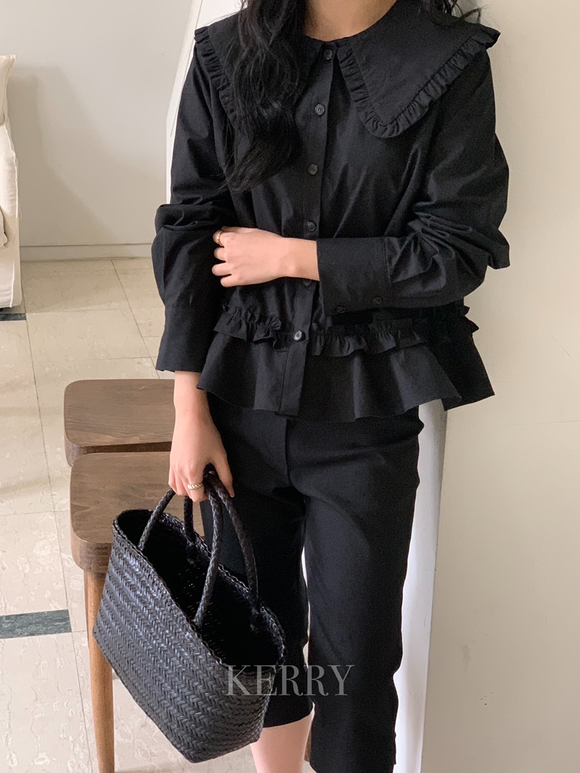 KERRY東大門代購女裝新款熱賣26春夏真品襯衫蕾絲衫荷葉邊KERRY襯衫/蕾絲衫