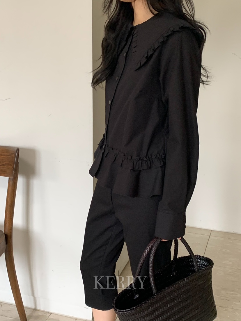 KERRY東大門代購女裝新款熱賣26春夏真品襯衫蕾絲衫荷葉邊KERRY襯衫/蕾絲衫