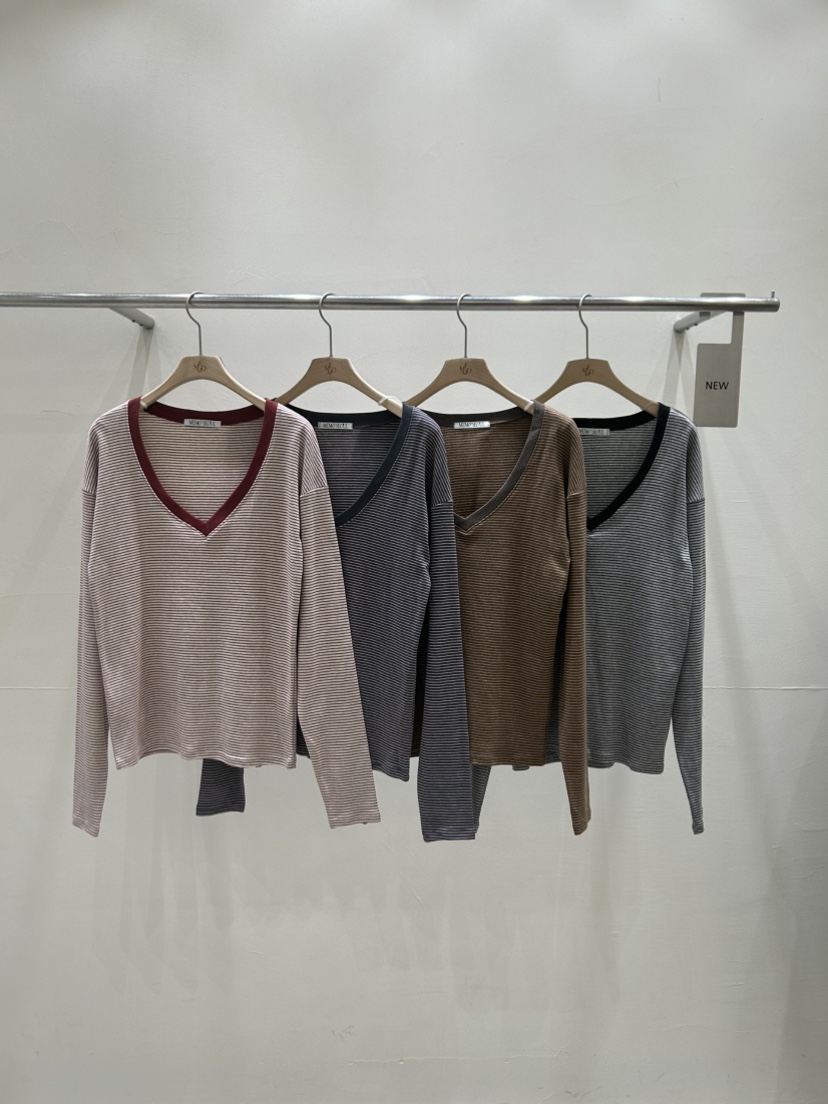 ME MO東大門直郵女士新品真品時尚人氣26春夏長袖T恤V領ME MO長袖T恤