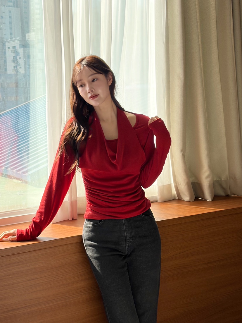 N BROWN東大門實拍女士新品推薦人氣休閑真品長袖T恤褶裥N BROWN長袖T恤