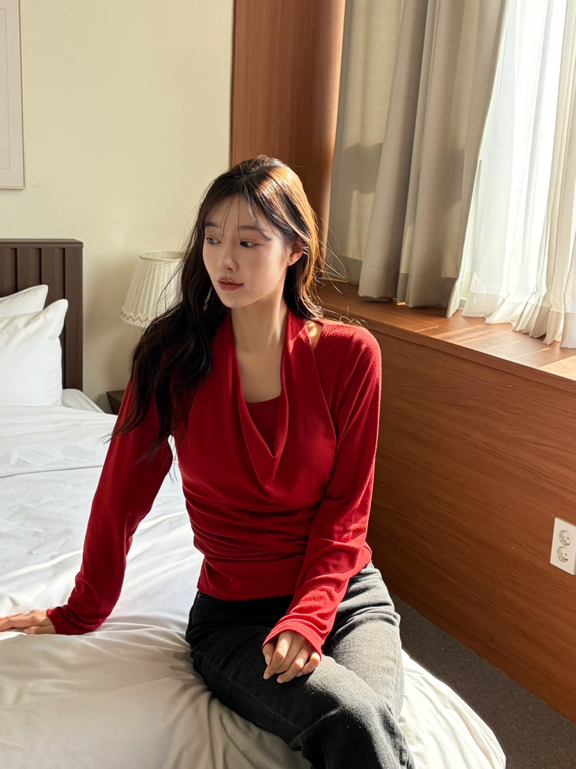 N BROWN東大門實拍女士新品推薦人氣休閑真品長袖T恤褶裥N BROWN長袖T恤