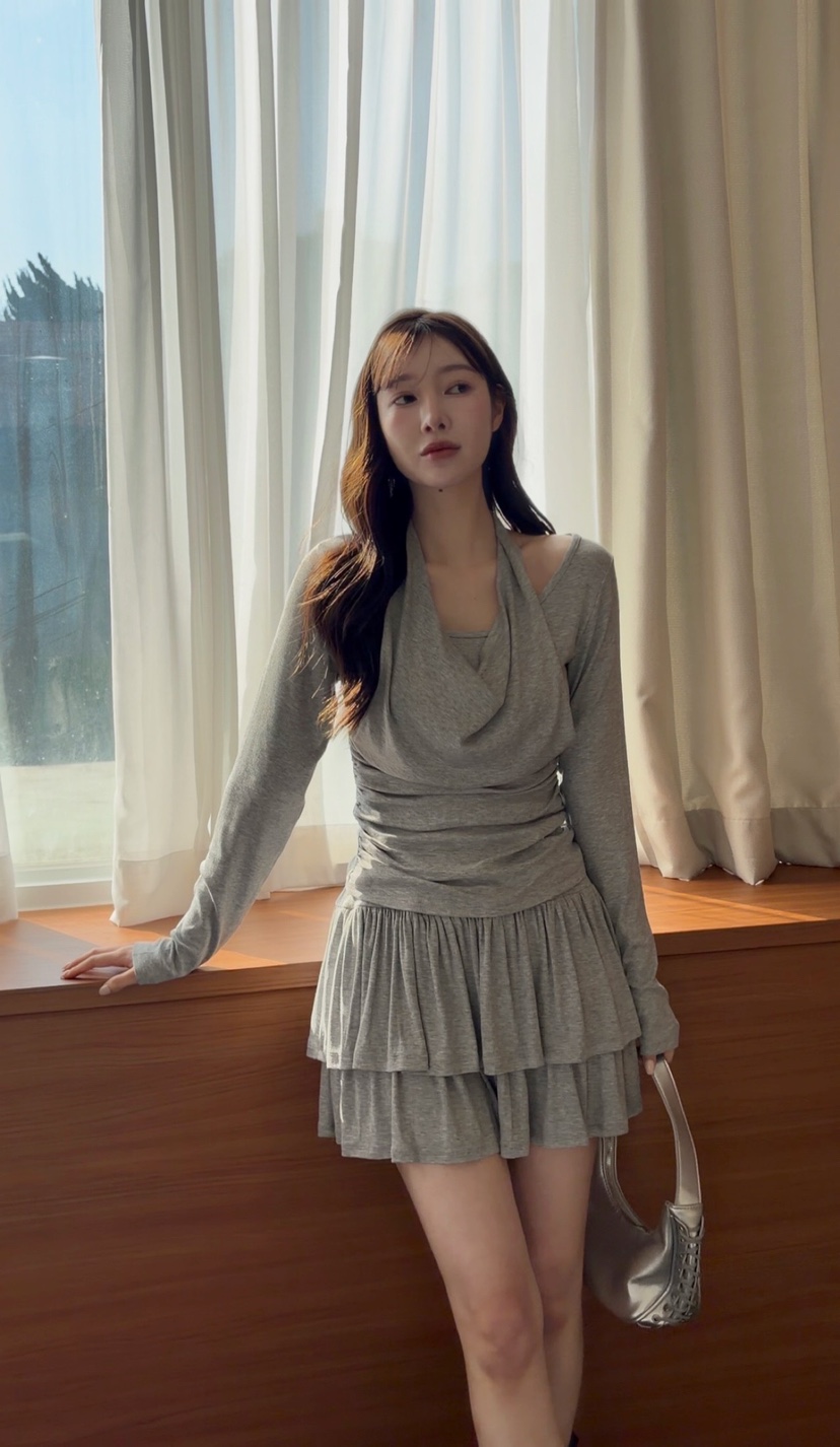 N BROWN東大門實拍女士新品推薦人氣休閑真品長袖T恤褶裥N BROWN長袖T恤