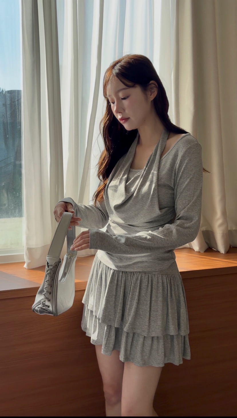 N BROWN東大門實拍女士新品推薦人氣休閑真品長袖T恤褶裥N BROWN長袖T恤